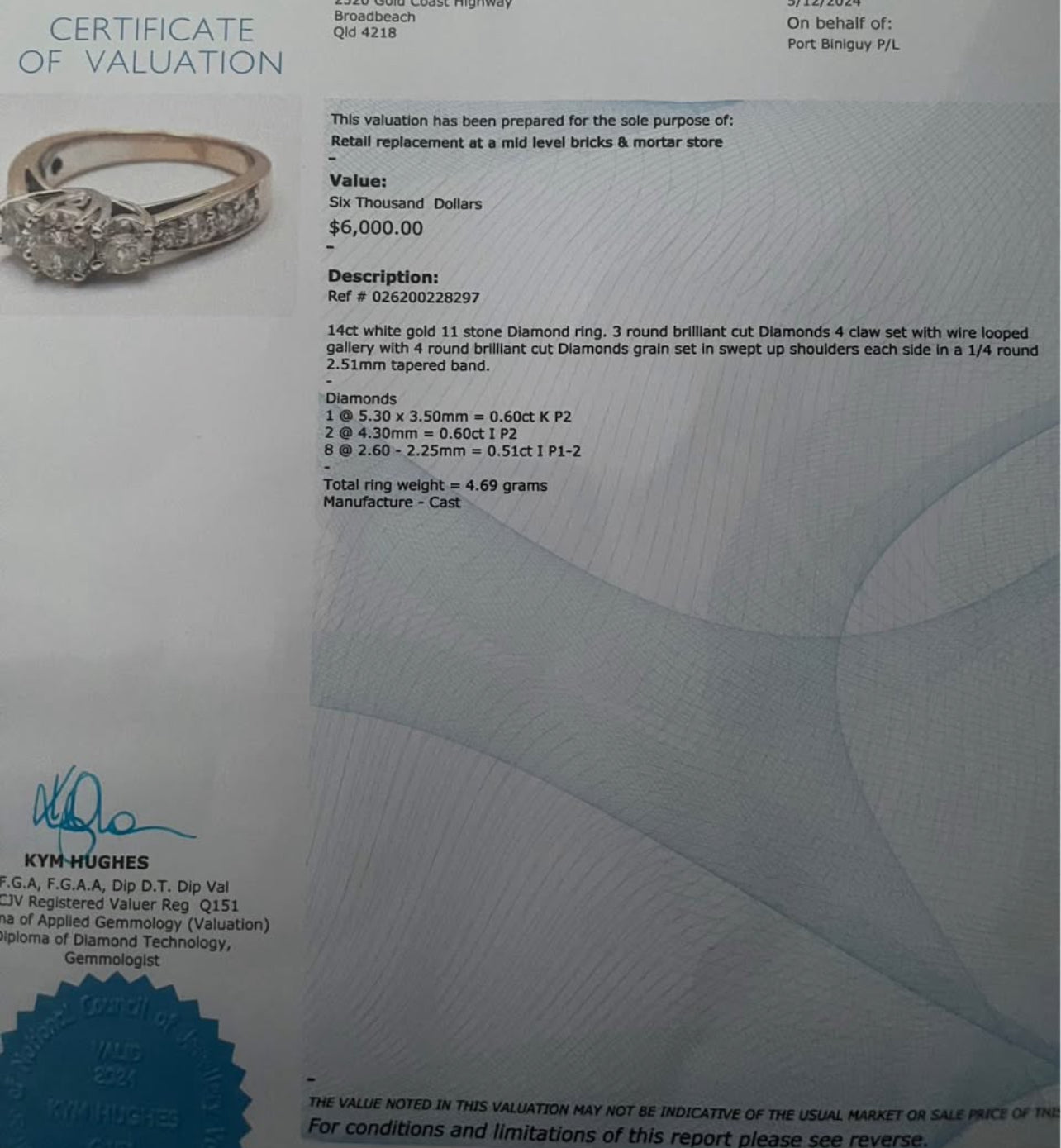 14ct white gold natural 1.71ct diamond trilogy ring