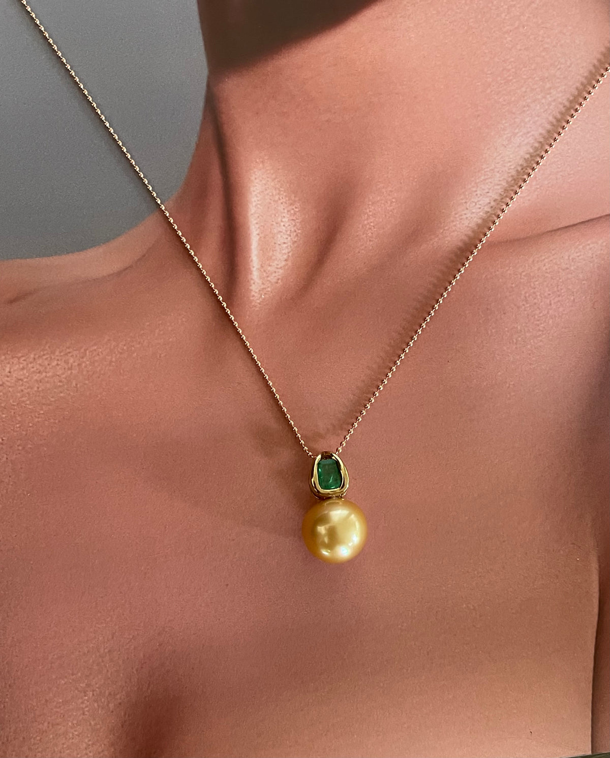 S.E. Custom Golden South Sea Pearl & Emerald Pendant In 9ct Yellow Gold