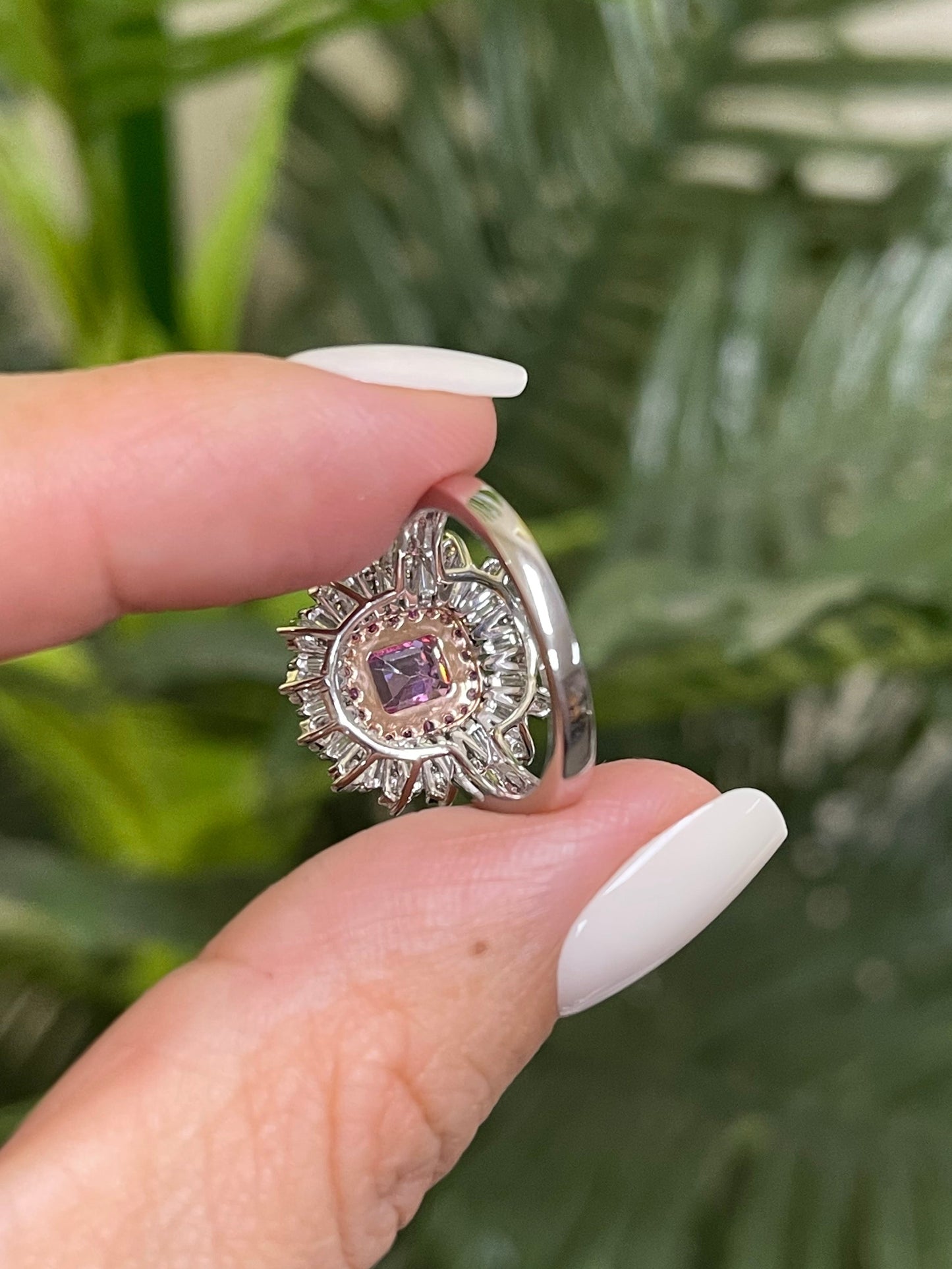 Natural Pink Sapphire & Diamond Ring In 14ct White Gold & Rose Gold