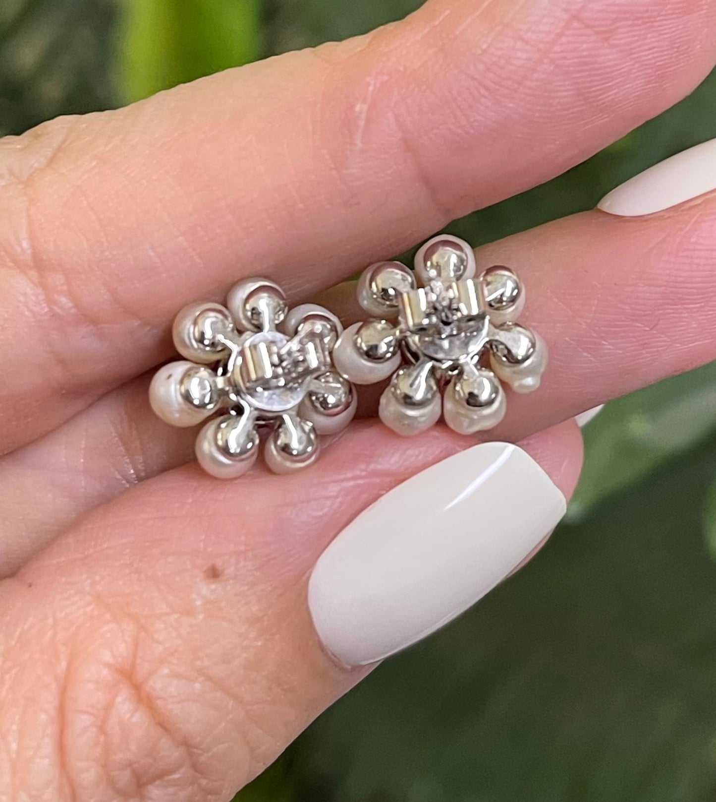 Natural Ruby & Natural Pearl Flower Earrings In 14ct White Gold