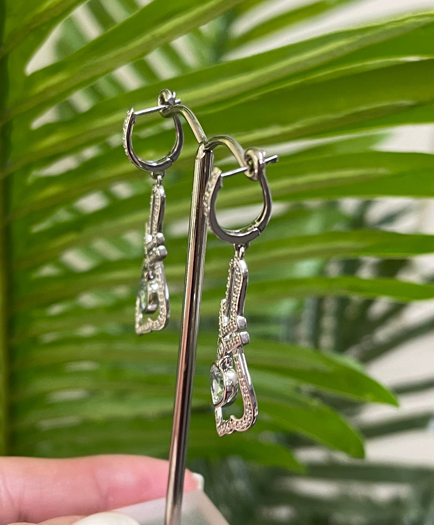 Art Deco Style Natural Aquamarine & Diamond Earrings In 14ct White Gold