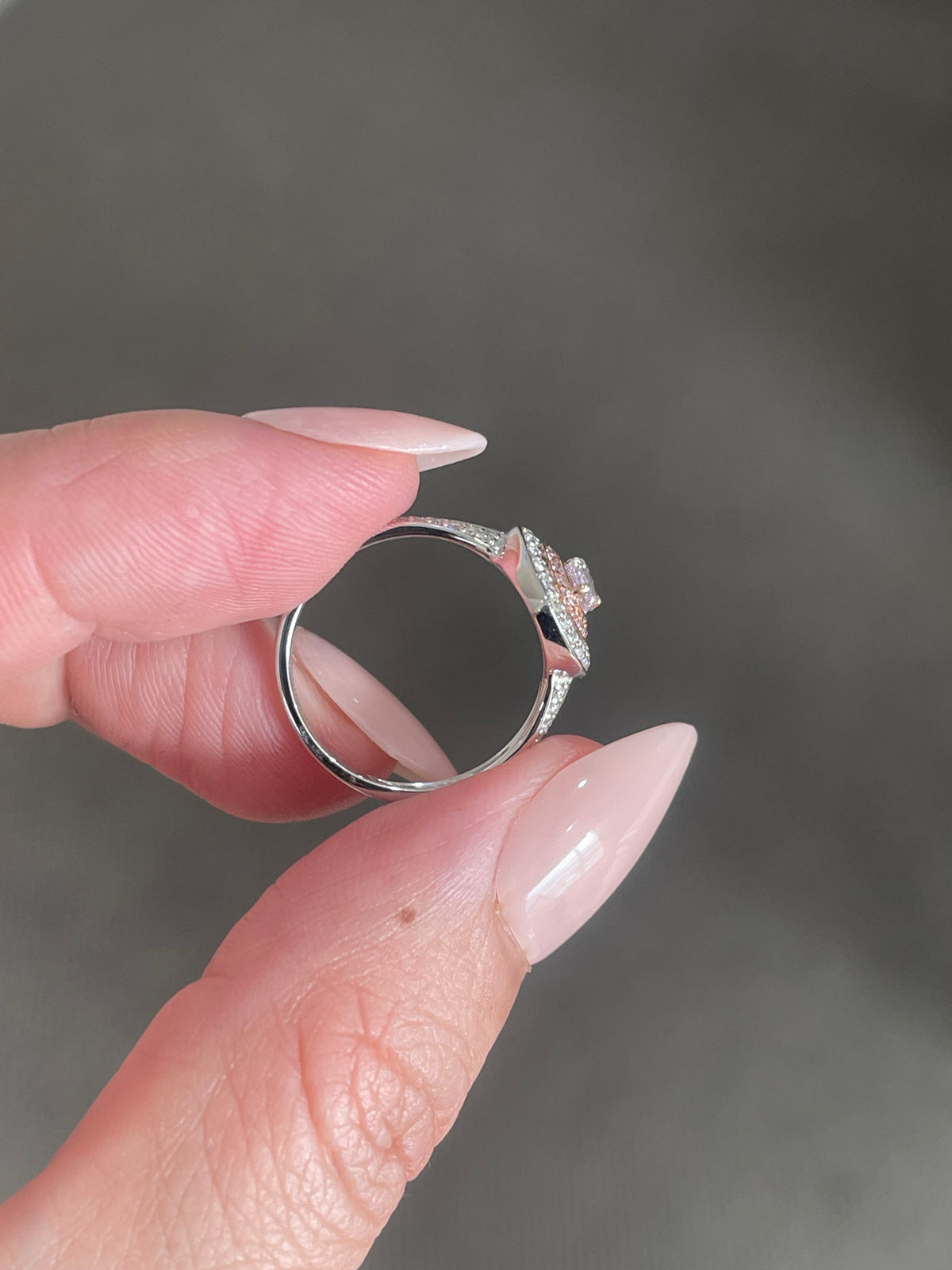 Natural Fancy purplish pink diamonds Halo Ring In 14ct White Gold