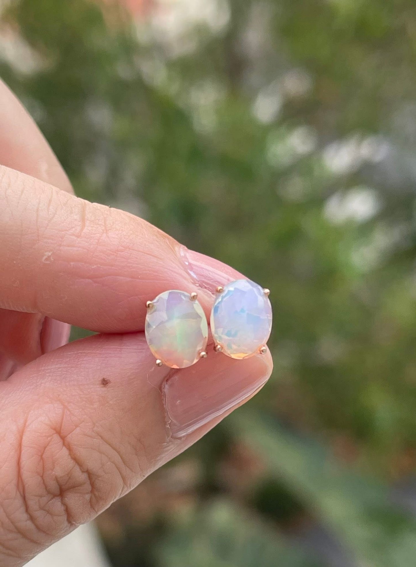 Contemporary 9ct rose gold 1.92ct natural solid Australian opal stud earrings