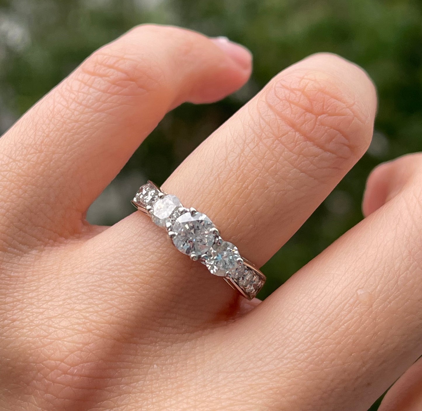 14ct white gold natural 1.71ct diamond trilogy ring