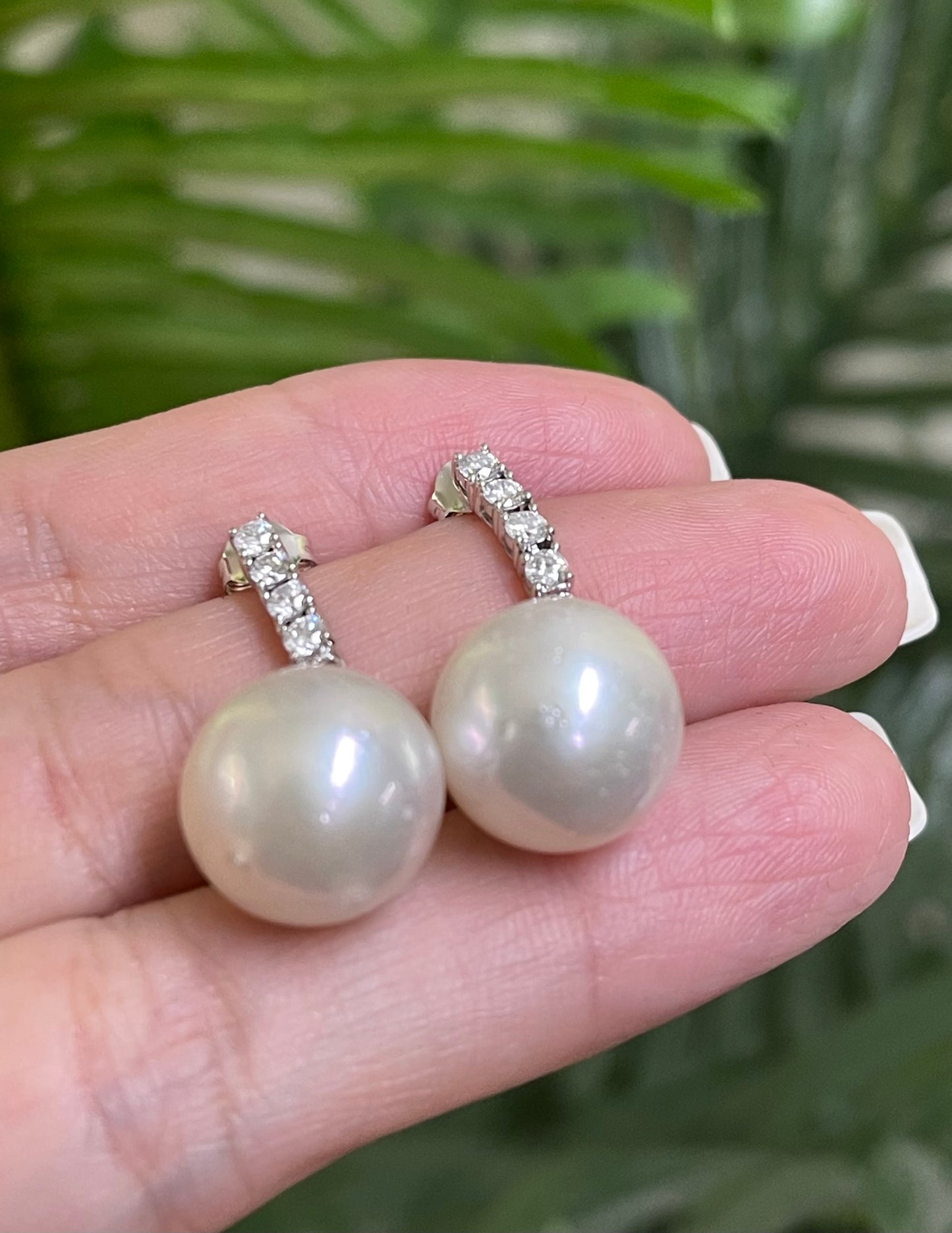 South Sea Pearl & Diamond Drop Earrings In 14ct White Gold