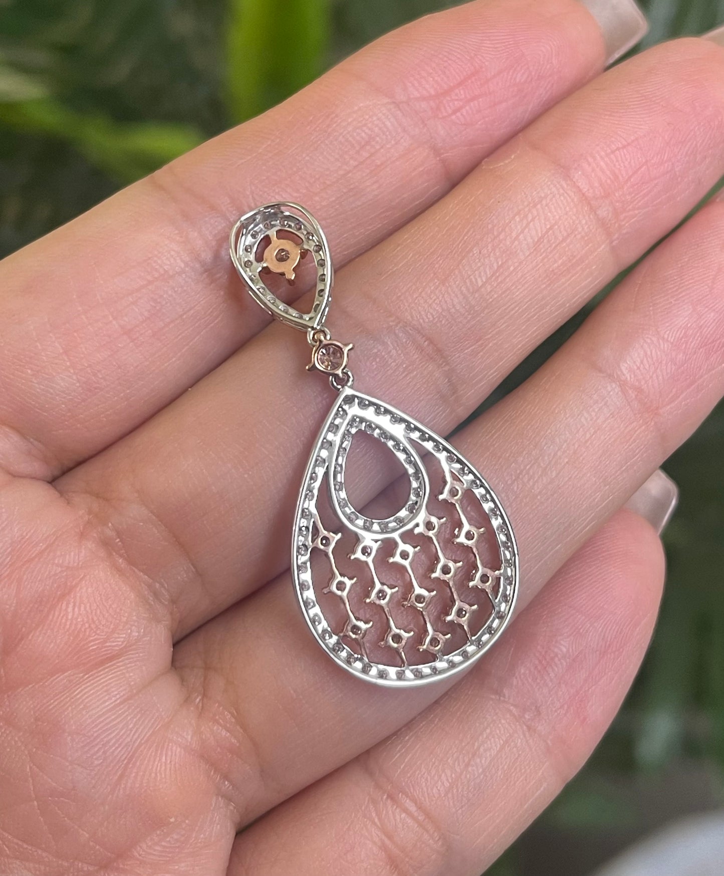 Natural Pink Diamond Halo Pendant In 14ct White Gold & Rose Gold