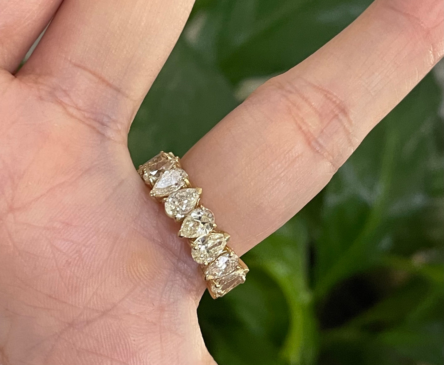 5.56ct Natural Teardrop Diamond Eternity Band -Circle Of Love Ring In 14ct Yellow Gold