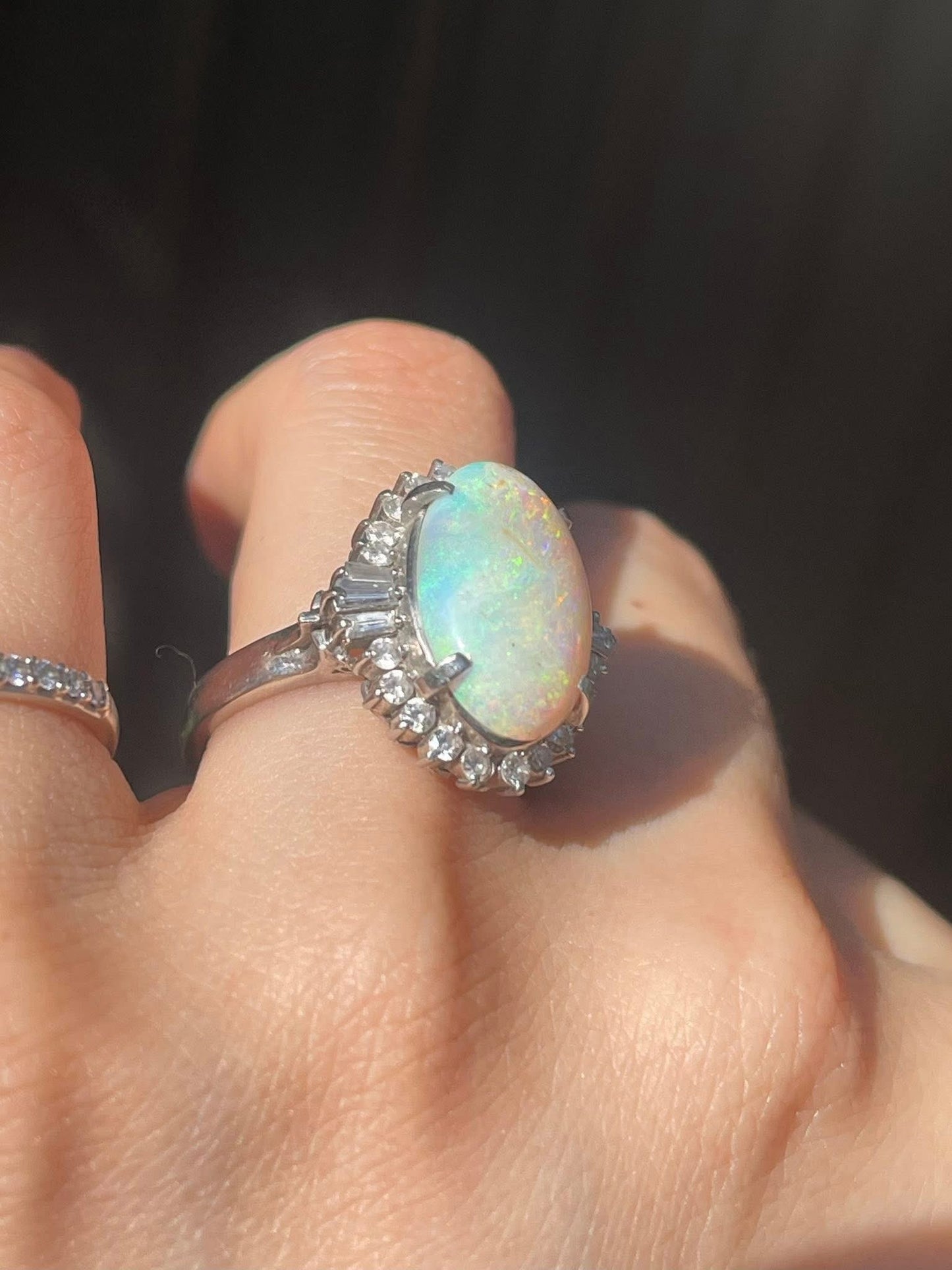 Heavy 900 platium natural solid opal diamond ring