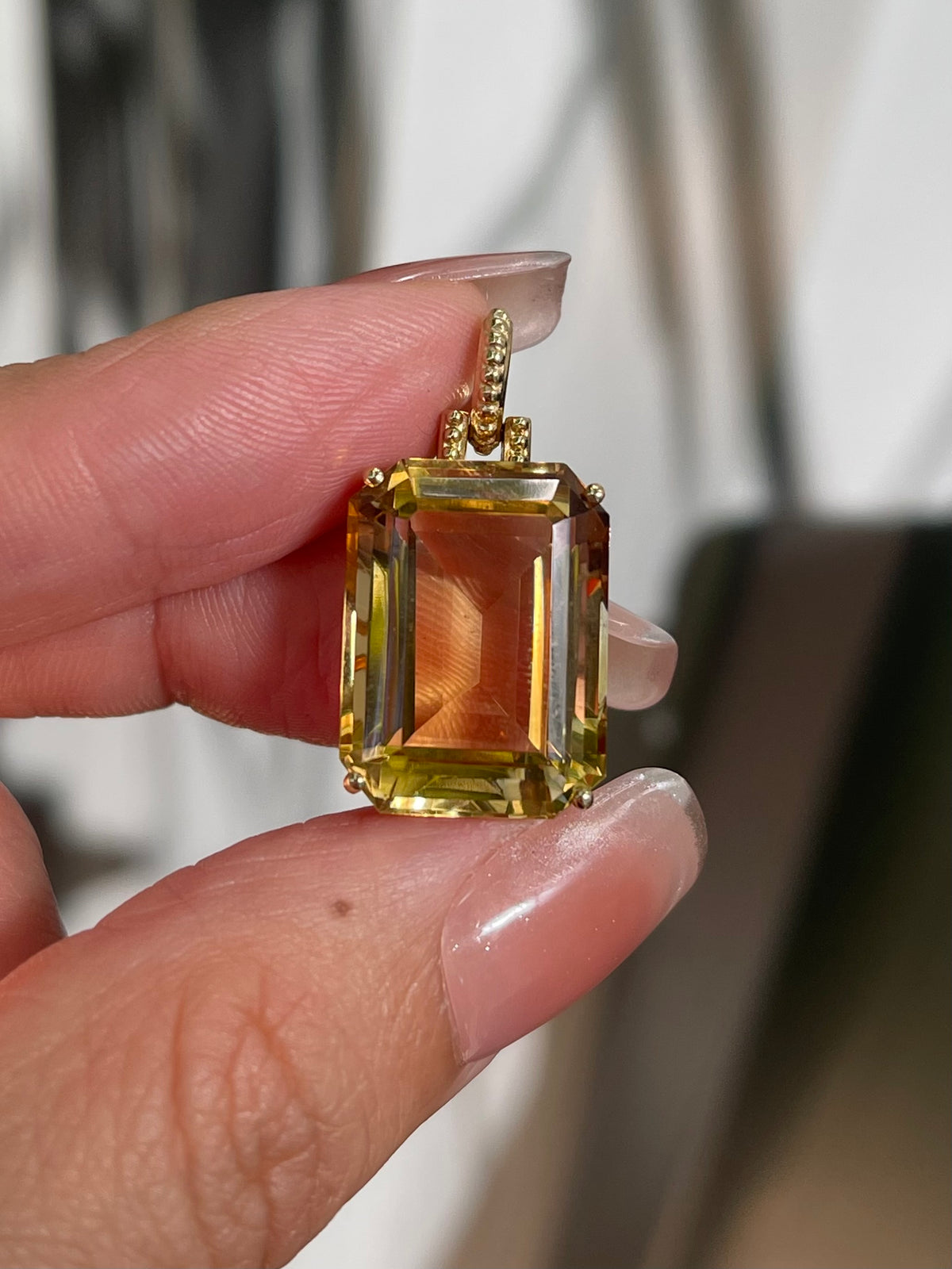 S.E. Custom 19.25ct Citrine Pendant With Milgrain Bale in 9ct Yellow Gold