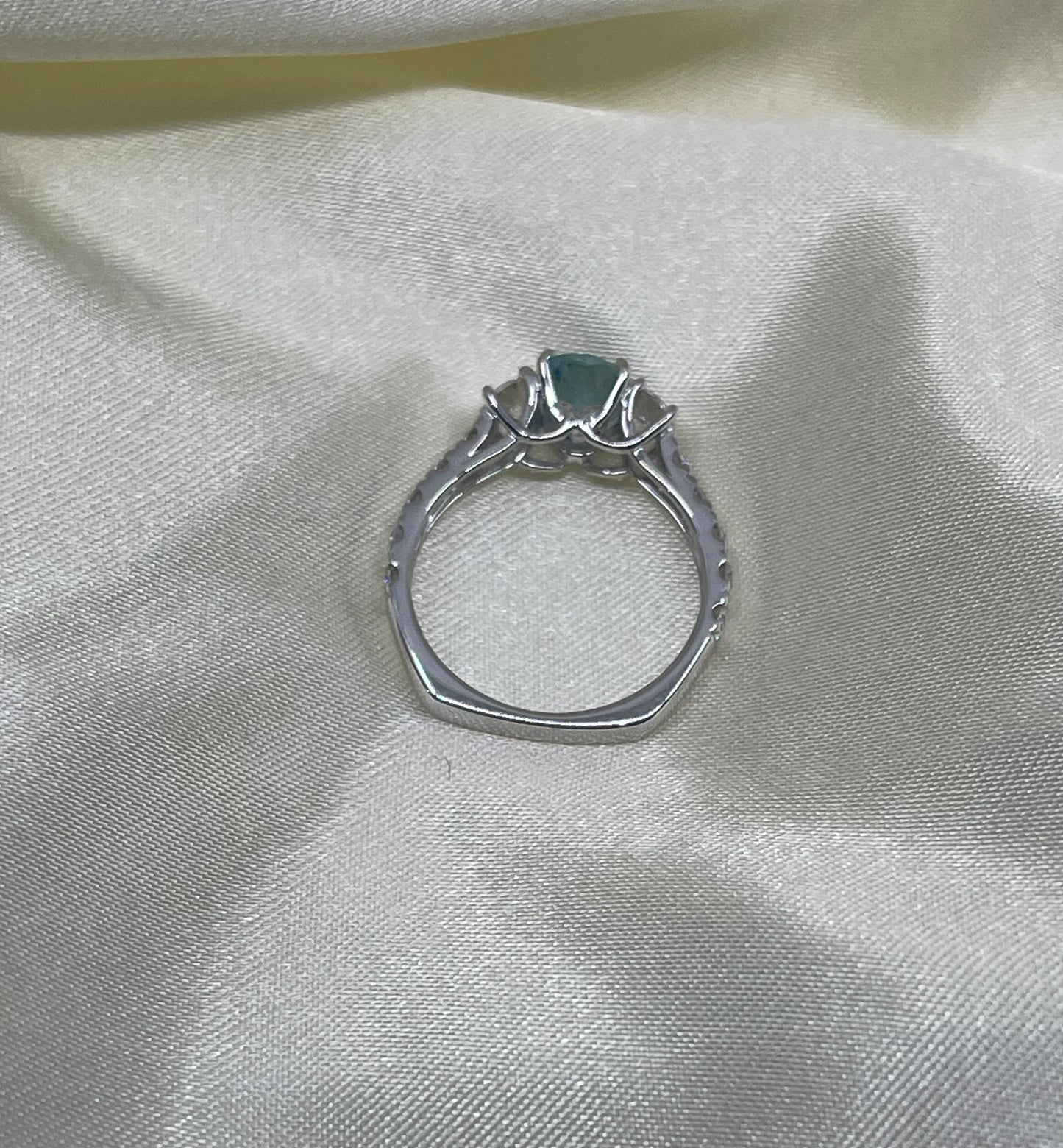 Natural Aquamarine & Diamond Ring In 14ct White Gold