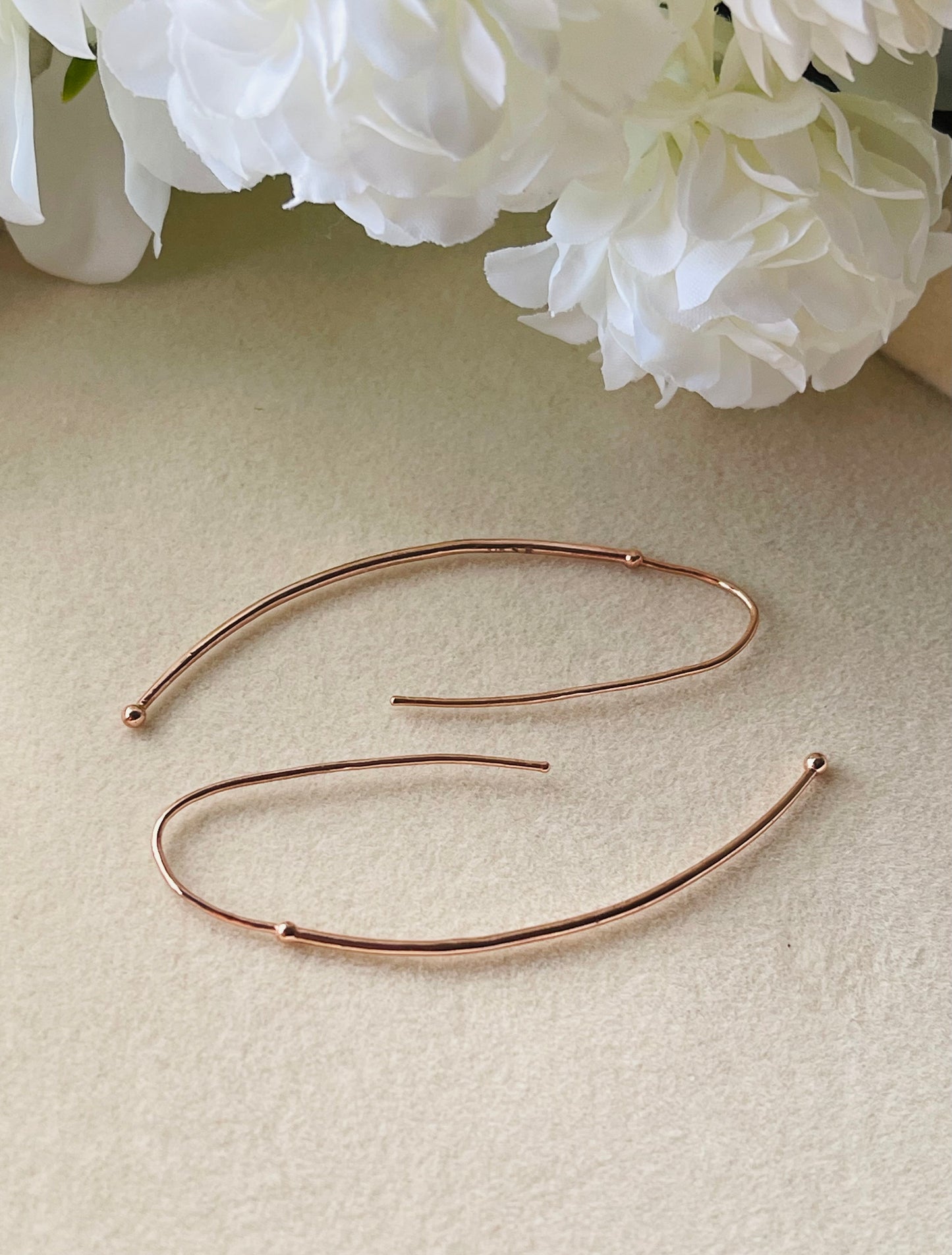 Modern Arc Long Wire Earrings In 9ct Rose Gold