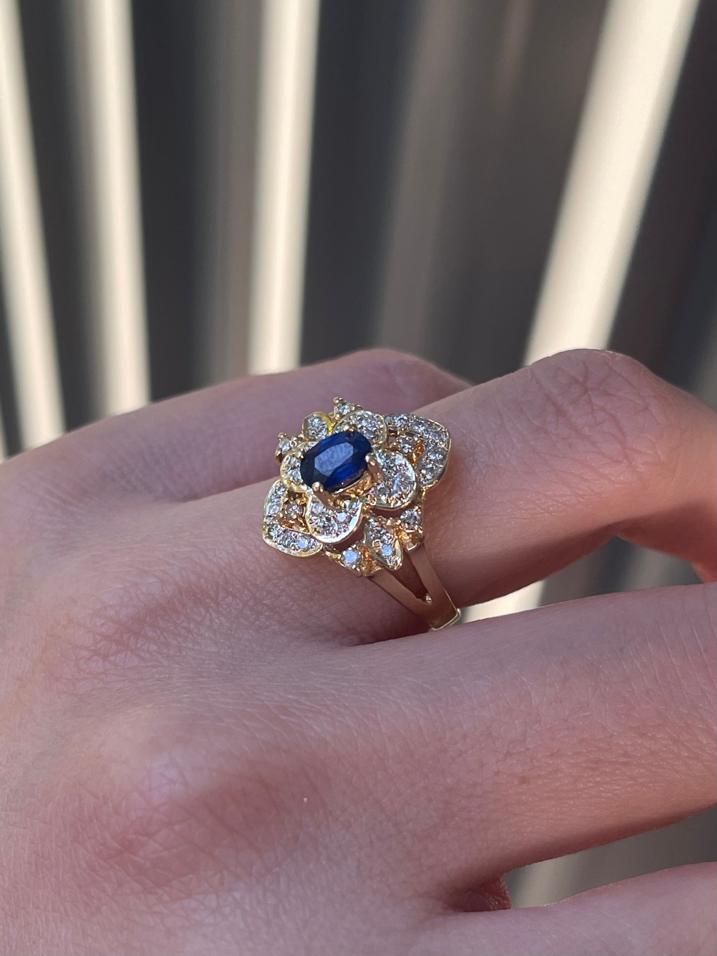 Sapphire Diamond Flower Ring In 18ct Yellow Gold
