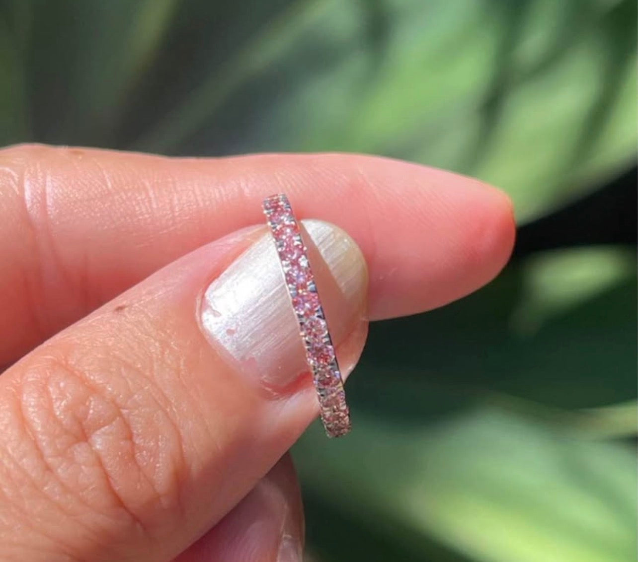 Custom 18ct white gold 1.6ct VS pink diamond 3/4 entity band (one band)