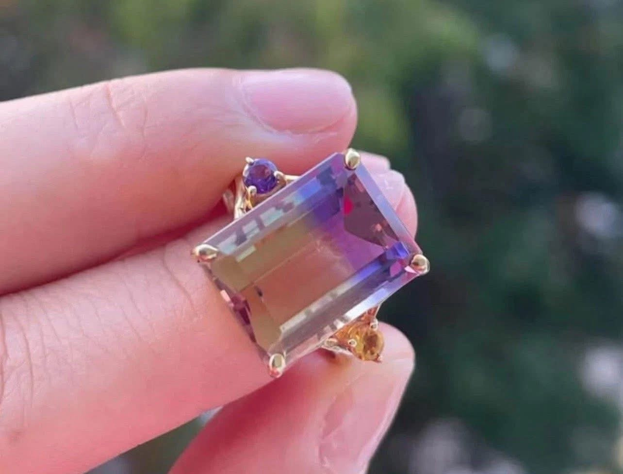 Vintage 9ct yellow gold 1998 Birmingham import natural ametrine ring large size R