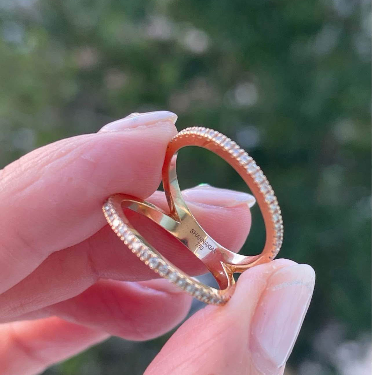 Modern 18ct rose gold diamond V ring by Shannakian