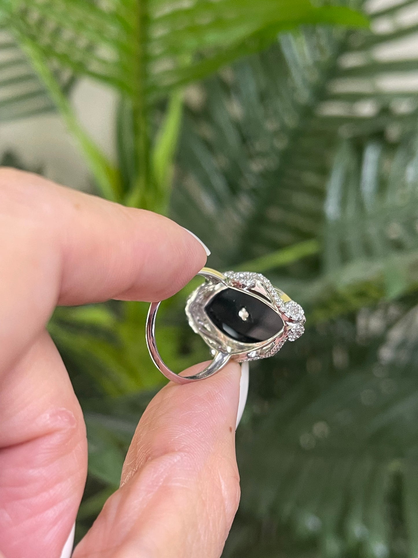 Art Deco Onyx & Diamond Cocktail Ring In 14ct White Gold