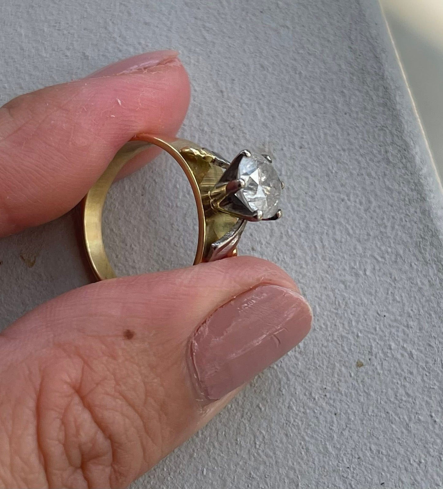 Vintage 60s 18ct yellow gold 1ct earth mined salt & pepper diamond solitaire ring