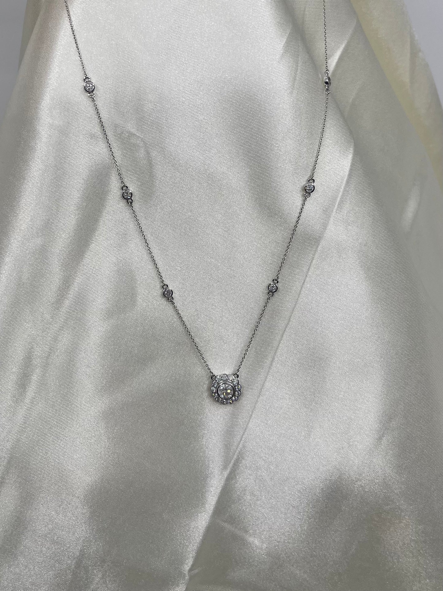 1.42ct Natural Diamond Necklace With Diamond By The Yard Chain In 14ct White Gold