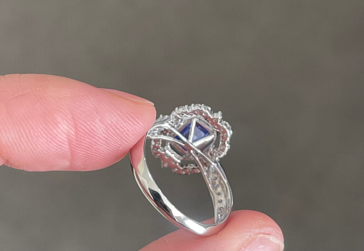 Natural Tanzanite Diamond Ring In 14ct White Gold