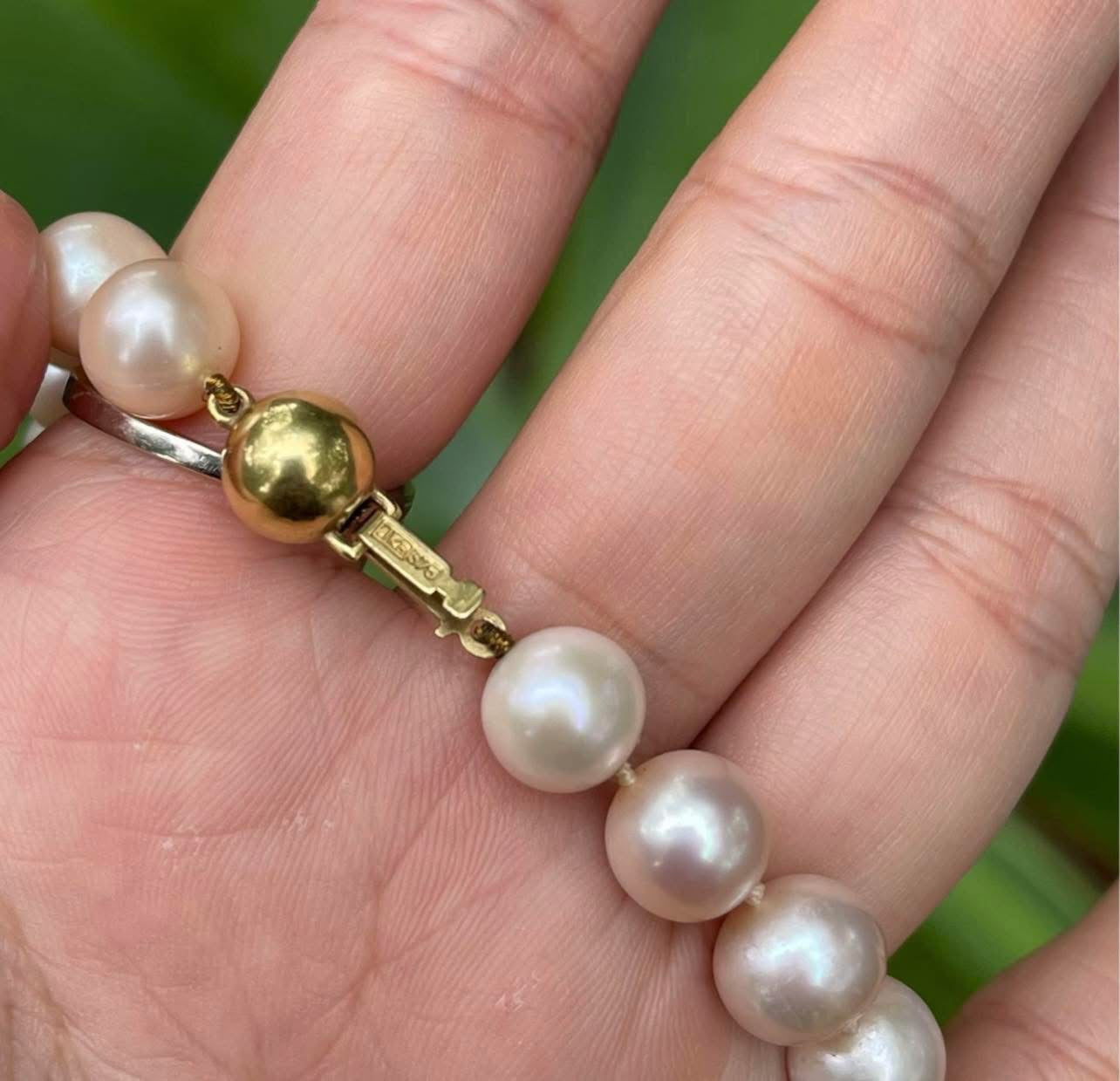 Vintage 9ct yellow gold genuine pink pearl necklace