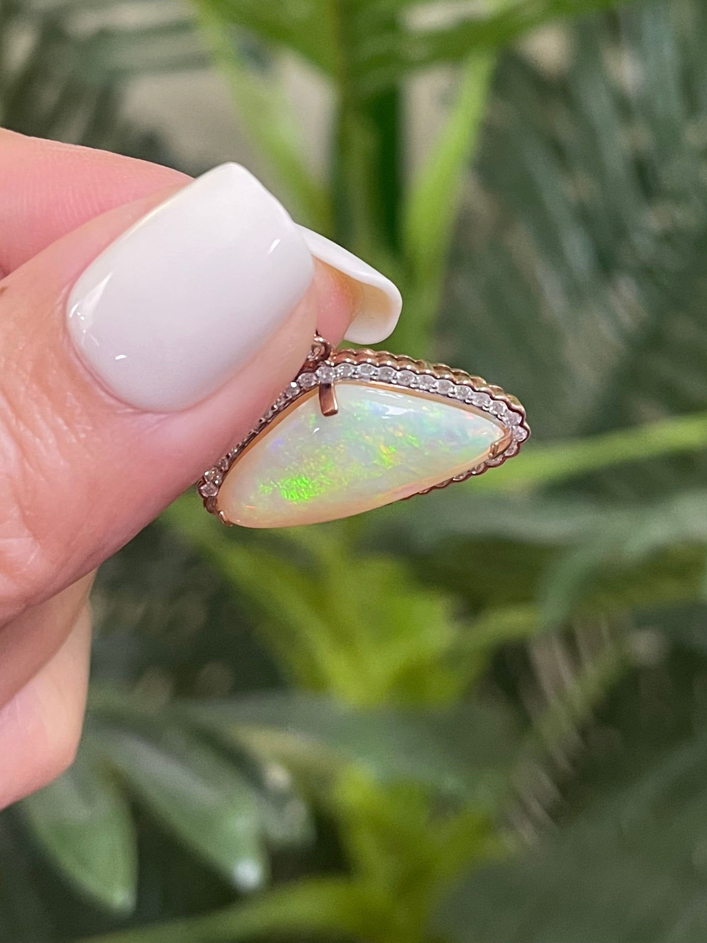5.45ct Natural Solid Australian Crystal Opal & Diamond Pendant In 14ct Rose Gold