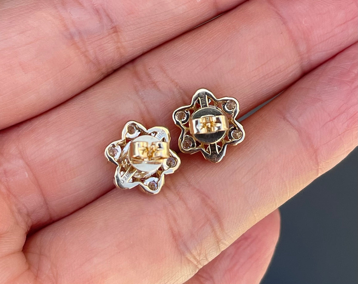 3.06ct Natural Diamond Flower Stud Earrings In 14ct Yellow Gold