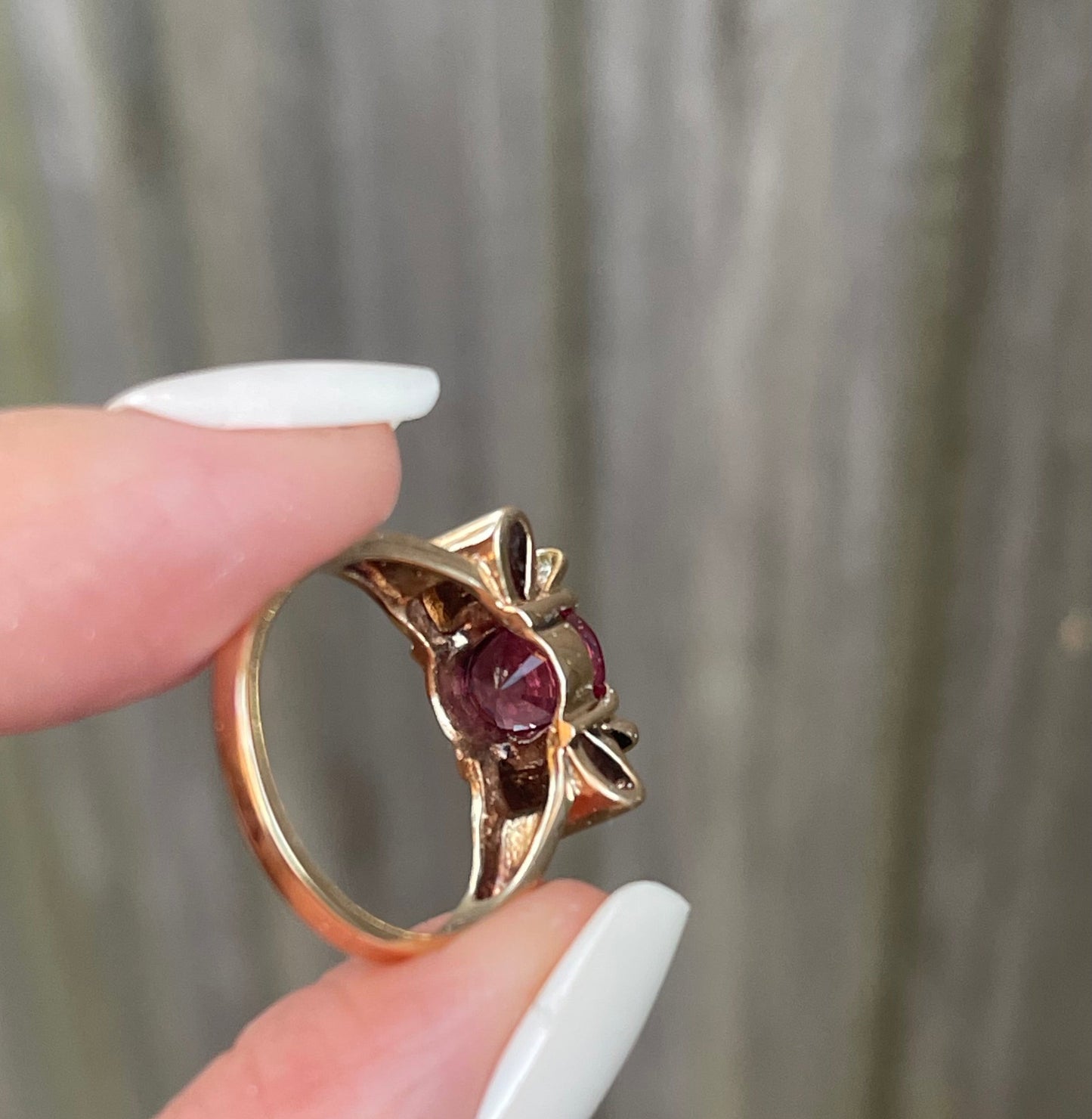 Vintage 2ct Natural Pink Garnet Bow Ring In 9ct Yellow Gold