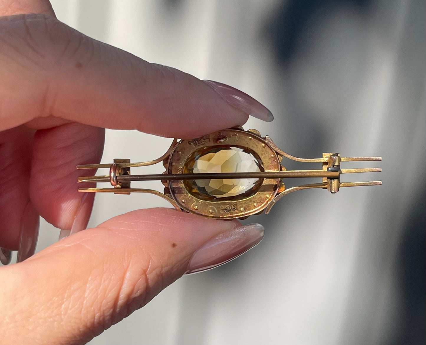 Antique Edwardian Citrine Seed Pearl Brooch In 9ct Yellow Gold