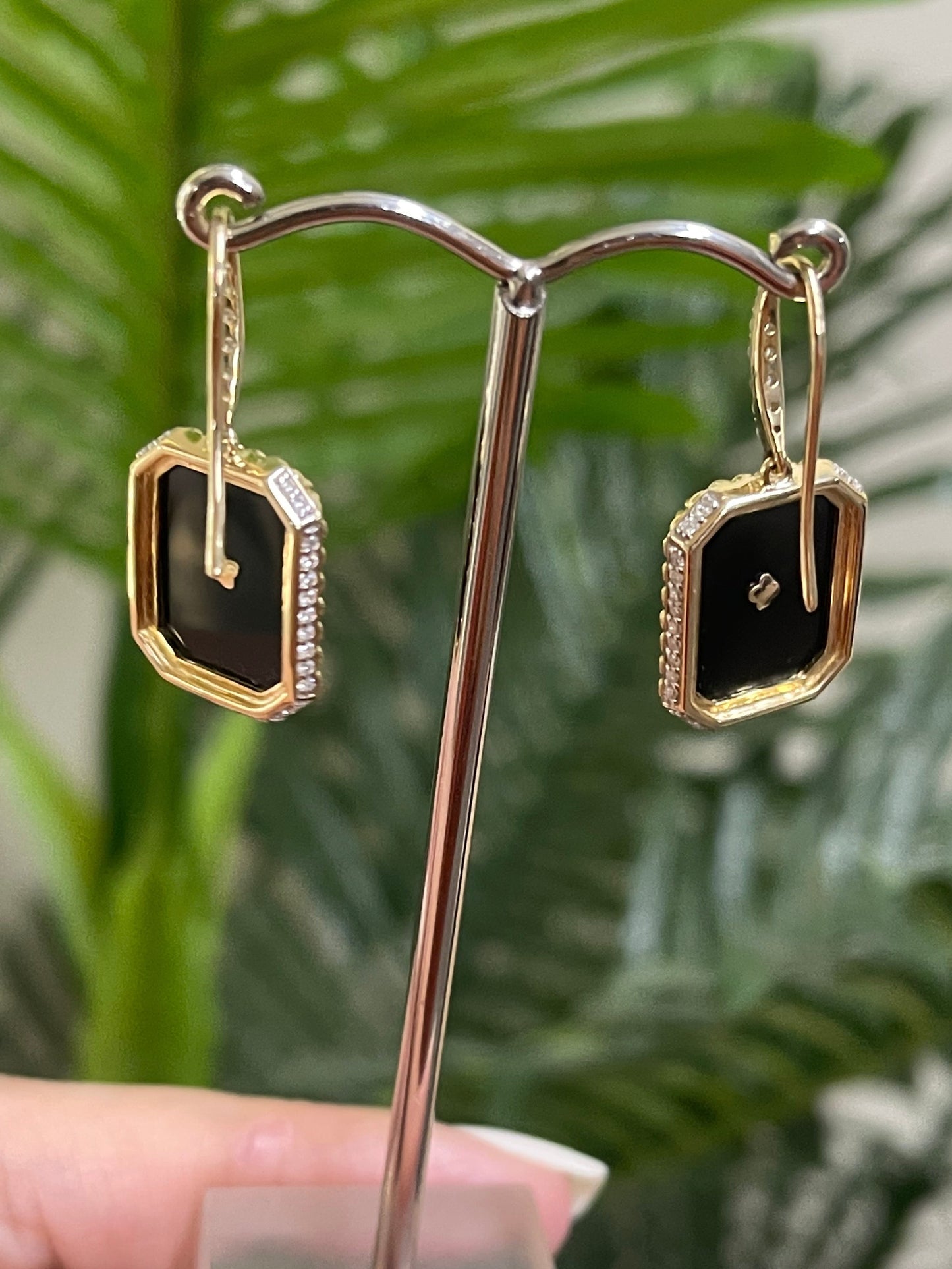 Onyx & Diamond Star Set Drop Earrings In 14ct Yellow Gold