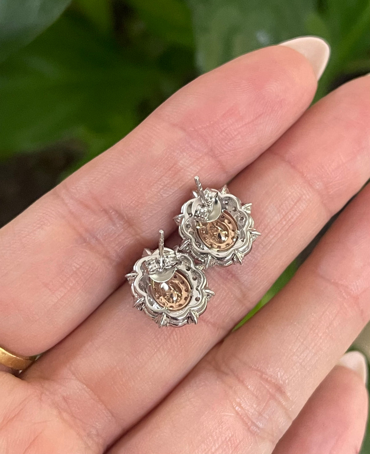Natural Light Fancy Pink Diamond Stud Earrings In 14ct White Gold