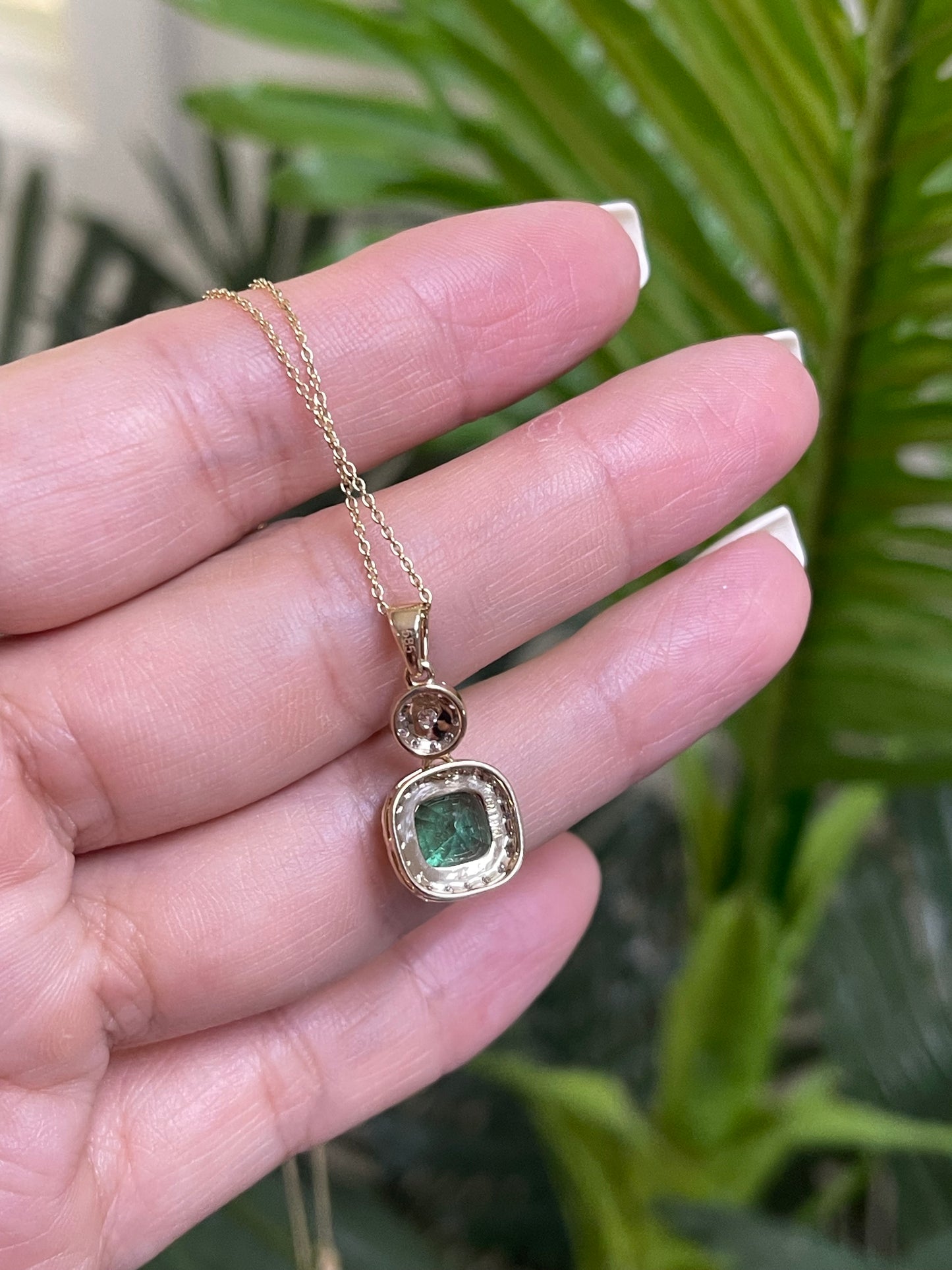 1.97ct Natural Emerald Diamond Pendant Necklace (With 14ct Chain)