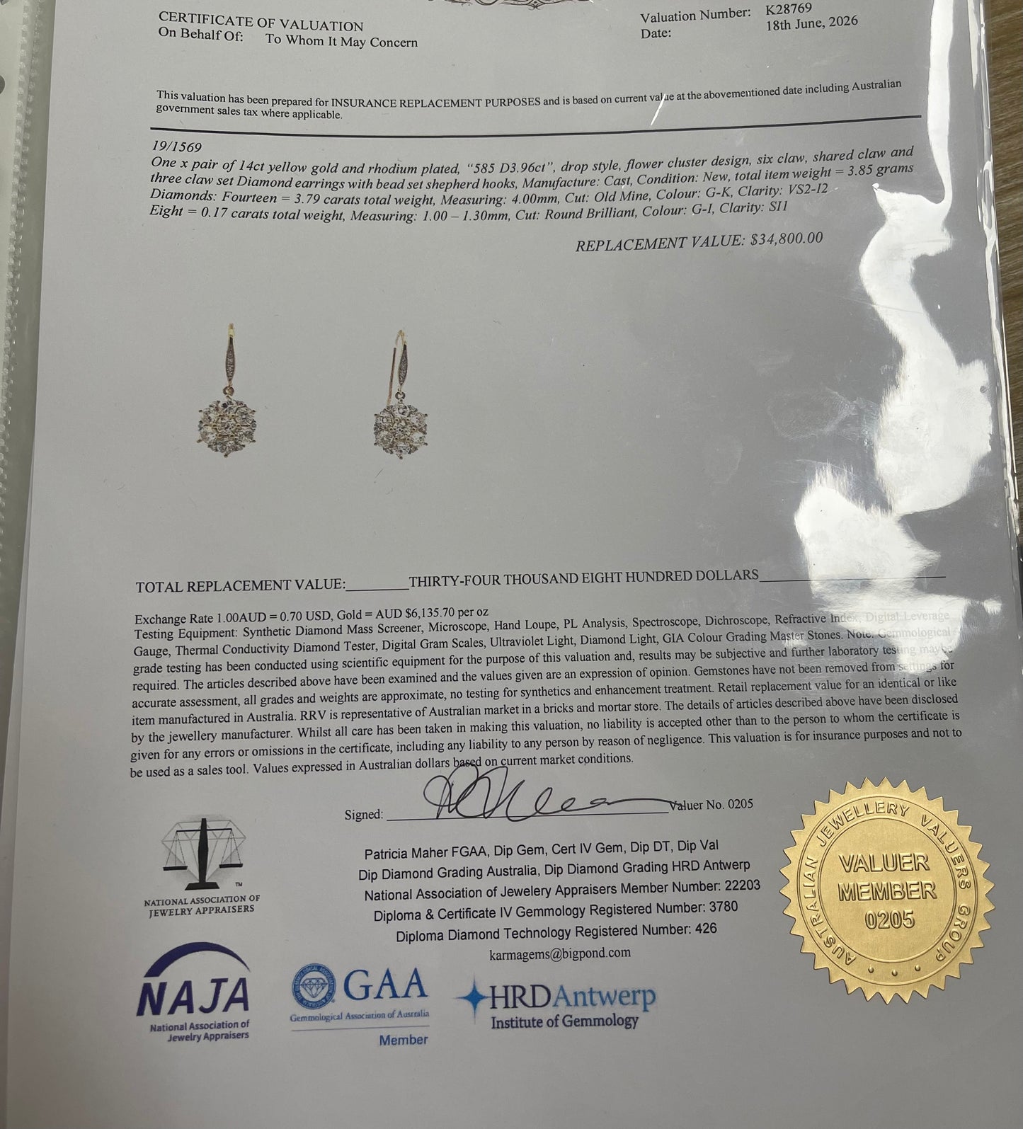 3.79ct Natural Old Mine Cut Diamond Earrings In 14ct Yellow Gold