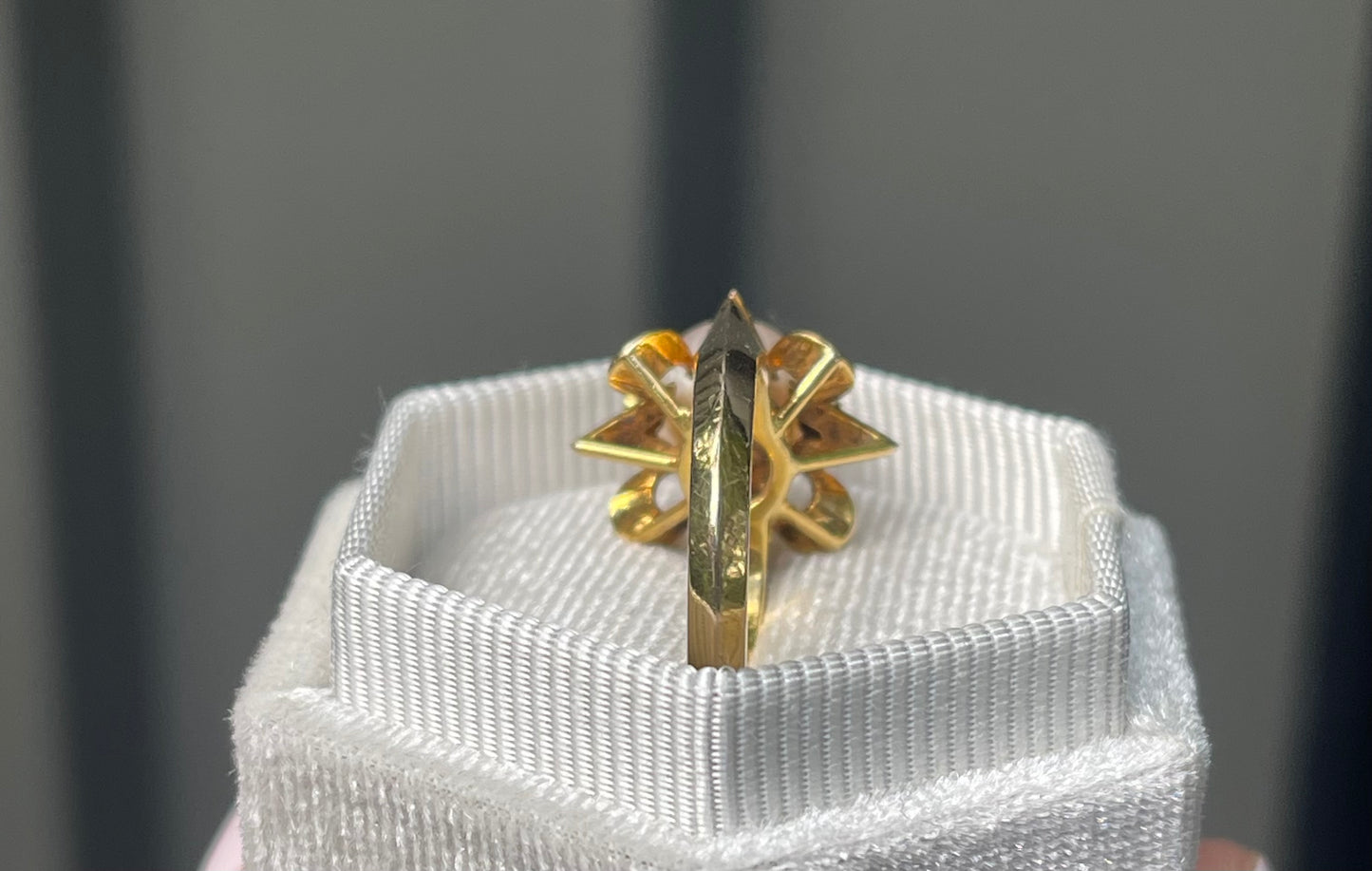 Vintage Pink Akoya Pearl & Diamond starburst ring in 18ct yellow gold