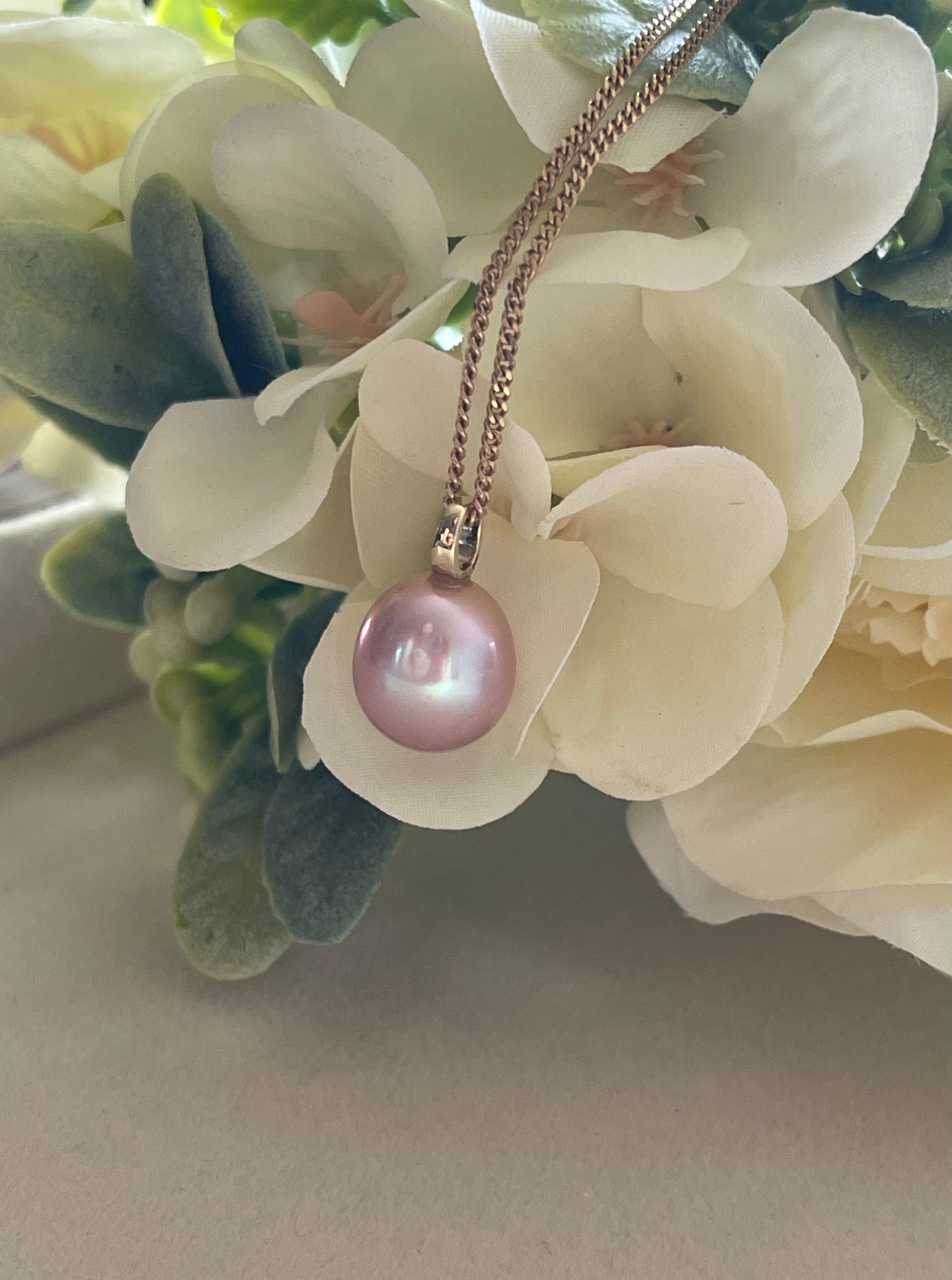 9ct yellow gold genuine natural pink purple colored pearl pendant
