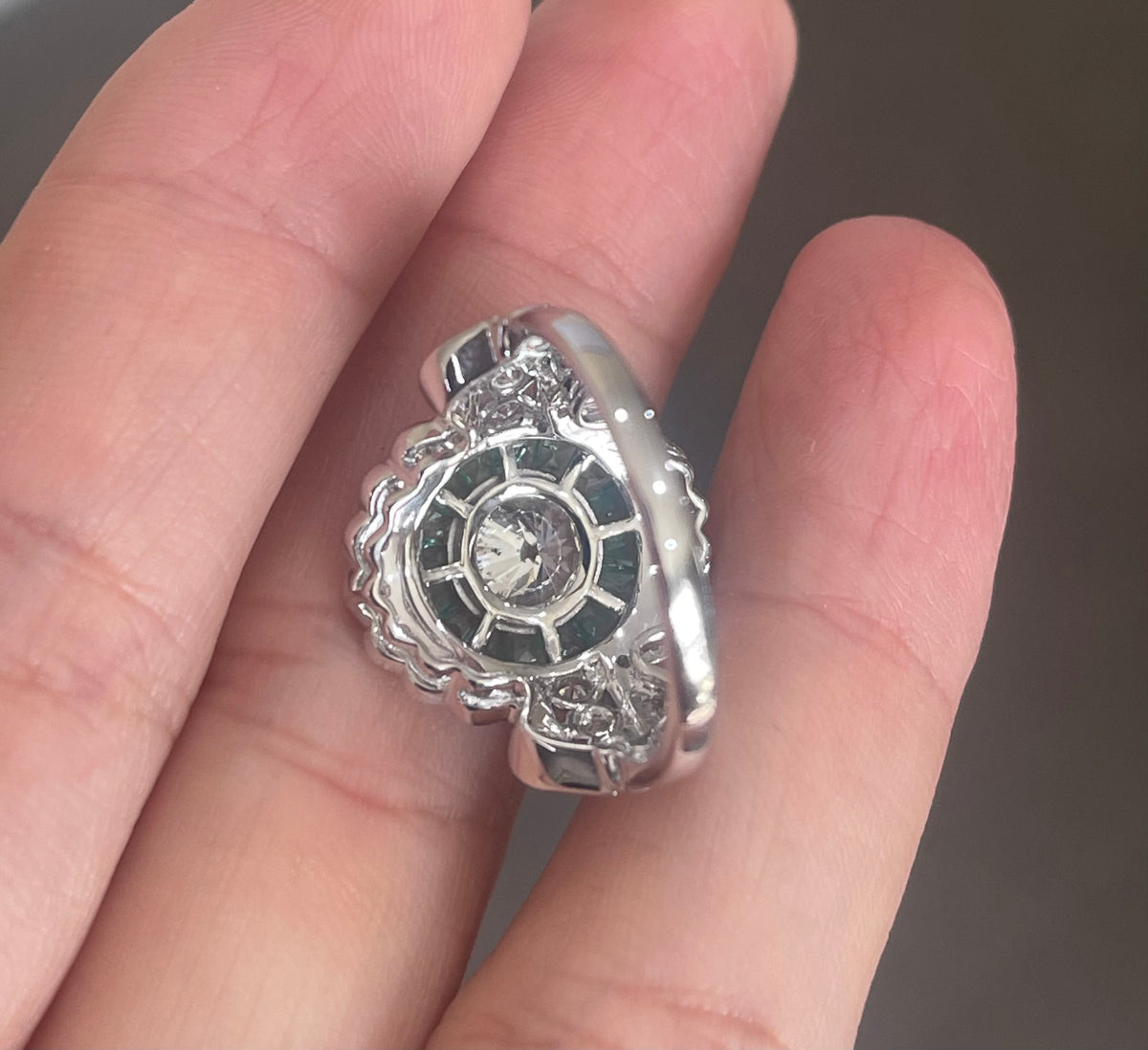 Art Deco Style 1.73ct Natural Diamond Emerald Ring In 14ct White Gold