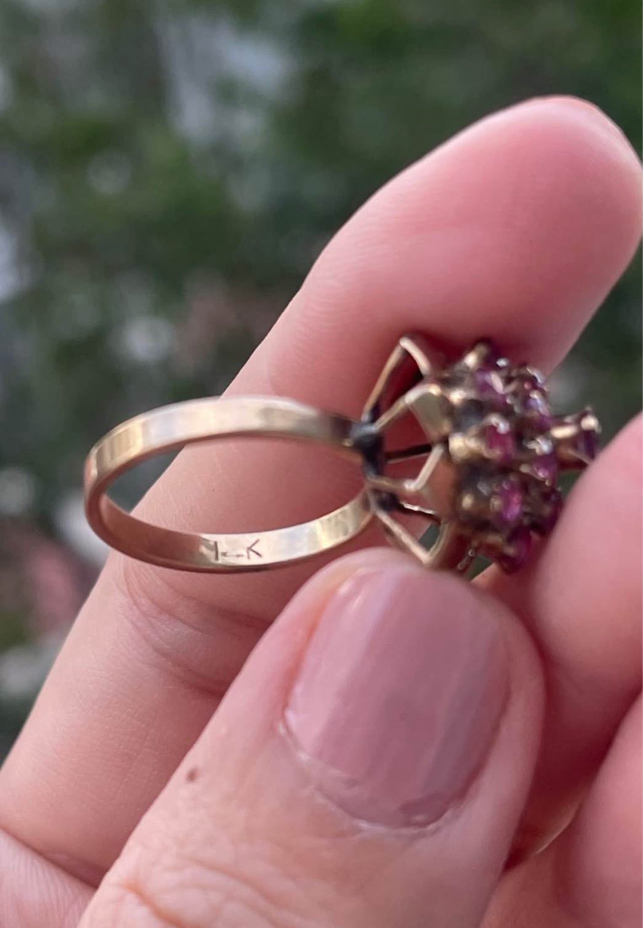 Vintage classic 14ct yellow gold natural ruby cluster Thai princess ring