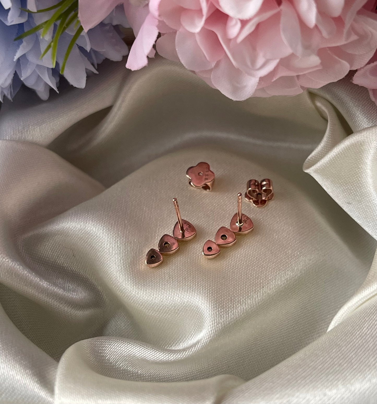 3 Natural Diamond Drop Earrings In 9ct Rose Gold