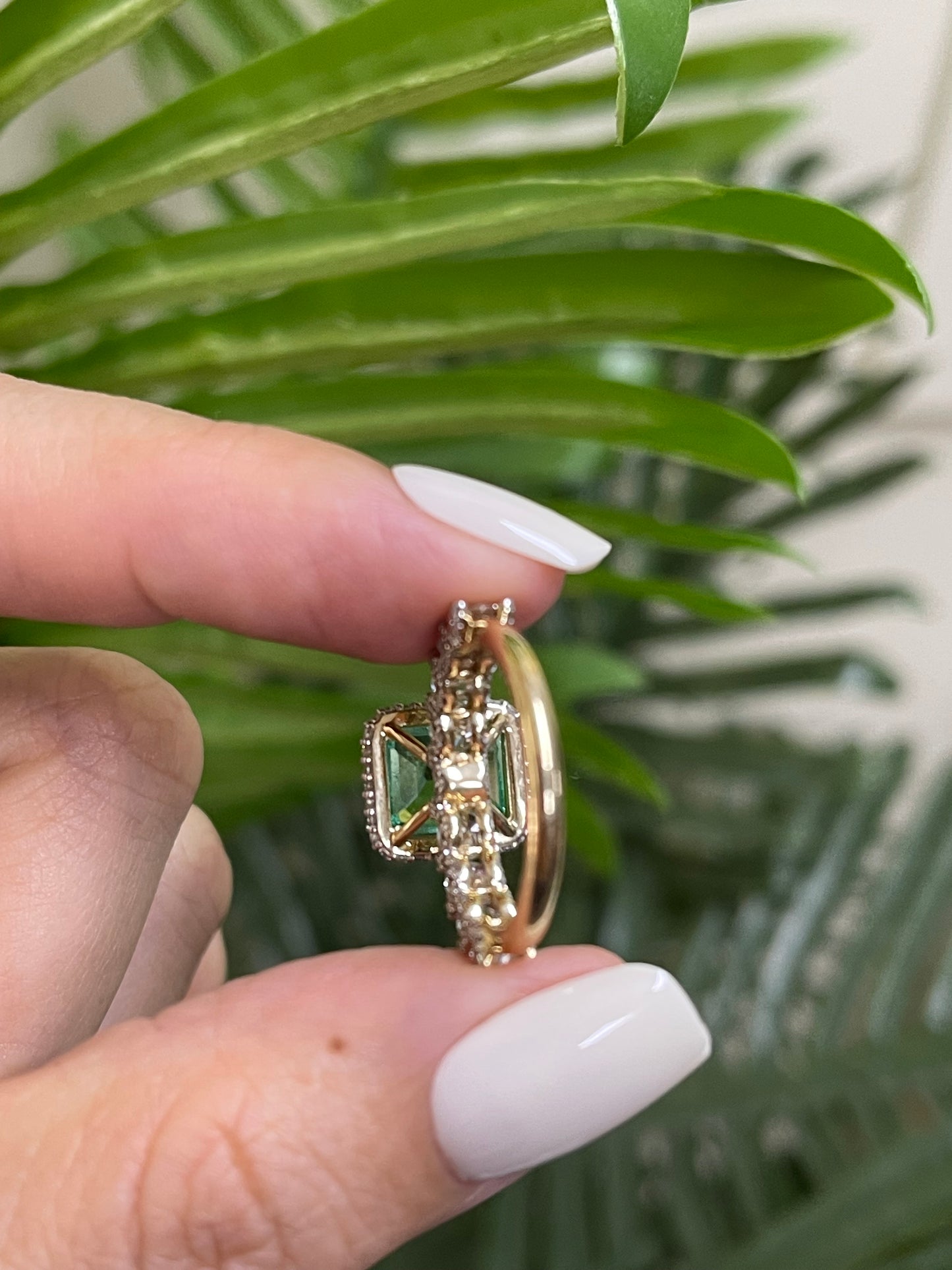 Natural Colombian Emerald & 1.8ct Diamond Ring In 14ct Yellow Gold
