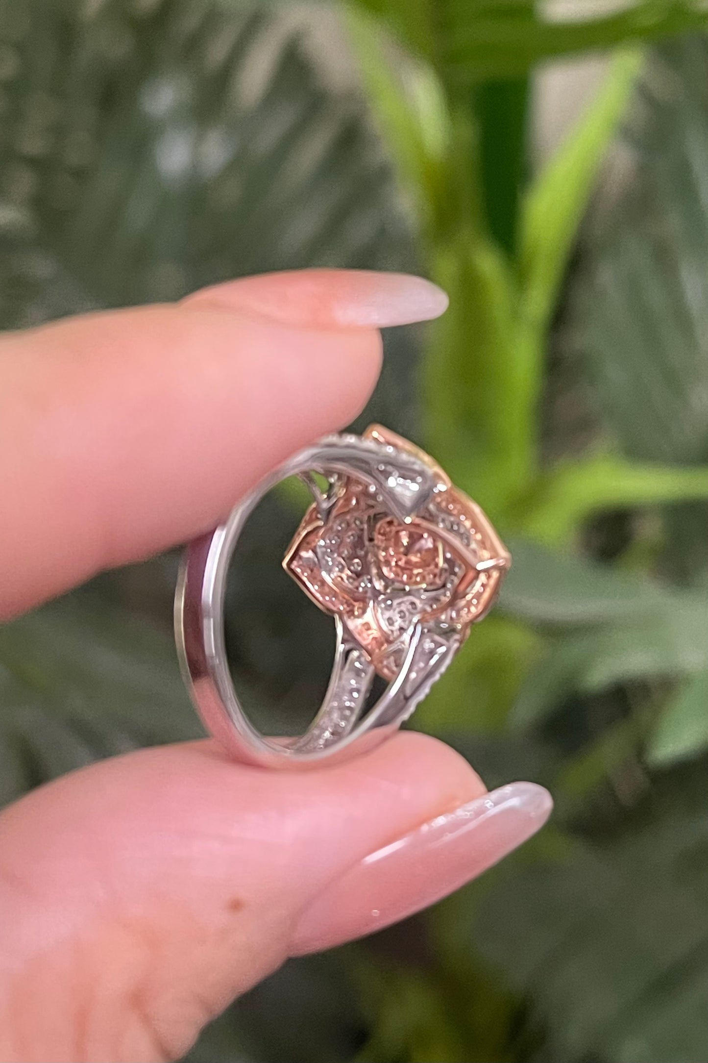 Natural Pink Diamond Flower Ring In 14ct Rose Gold & White Gold