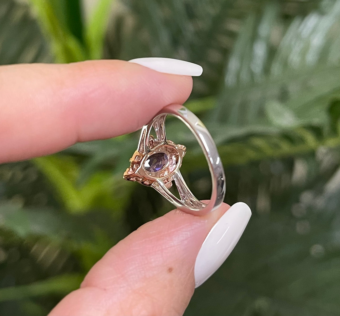 Art Deco Style Natural Pink Diamond Pink Sapphire Ring In 14ct Rose Gold & White Gold