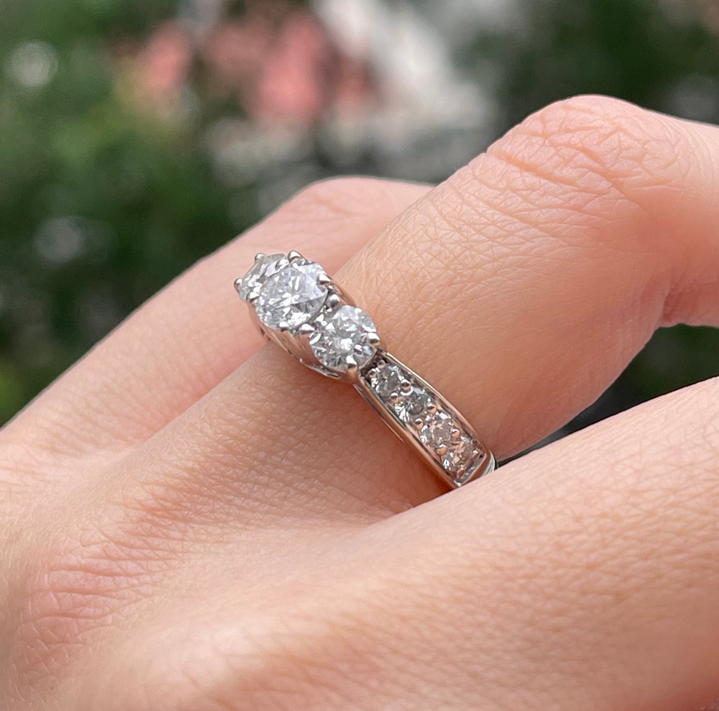 14ct white gold natural 1.71ct diamond trilogy ring