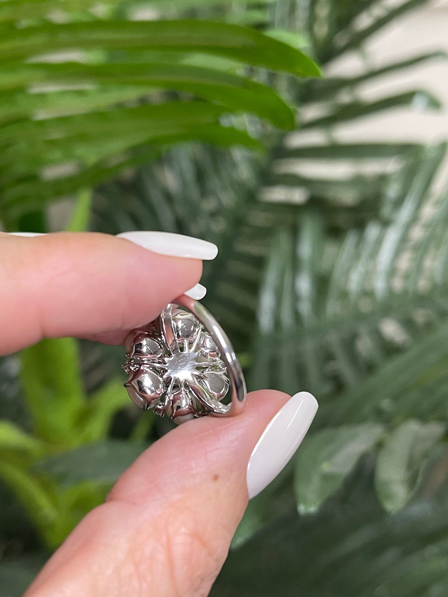 Natural Pearl Ruby Diamond Blossom Ring In 14ct White Gold
