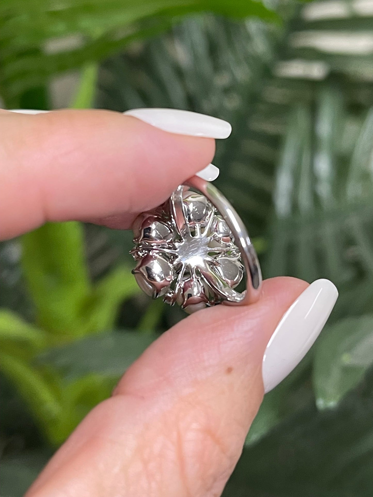 Natural Pearl Ruby Diamond Blossom Ring In 14ct White Gold