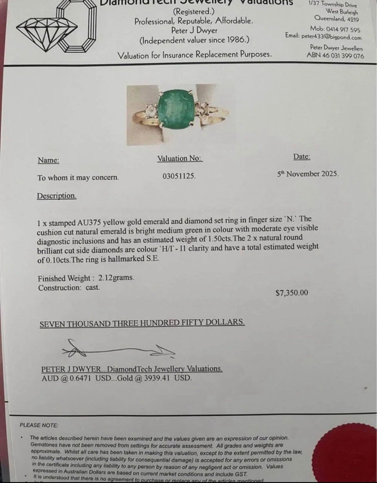 Classic 1.5ct Emerald Diamond Trilogy Ring In 9ct Yellow Gold