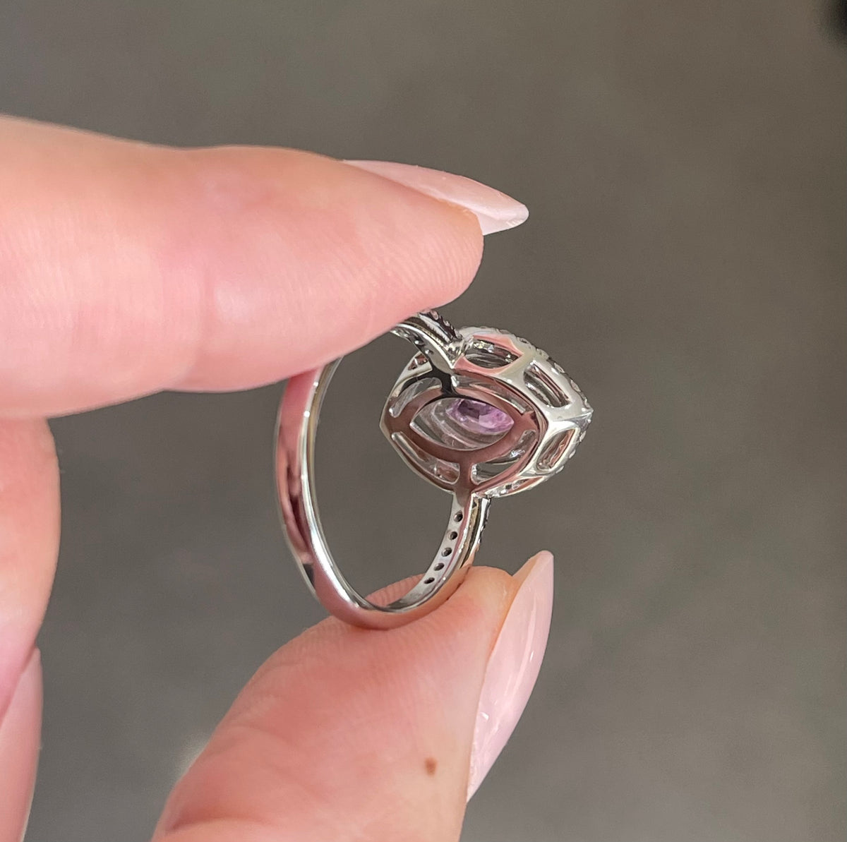 Natural Pink Sapphire Diamond Double Halo Ring In 14ct White Gold