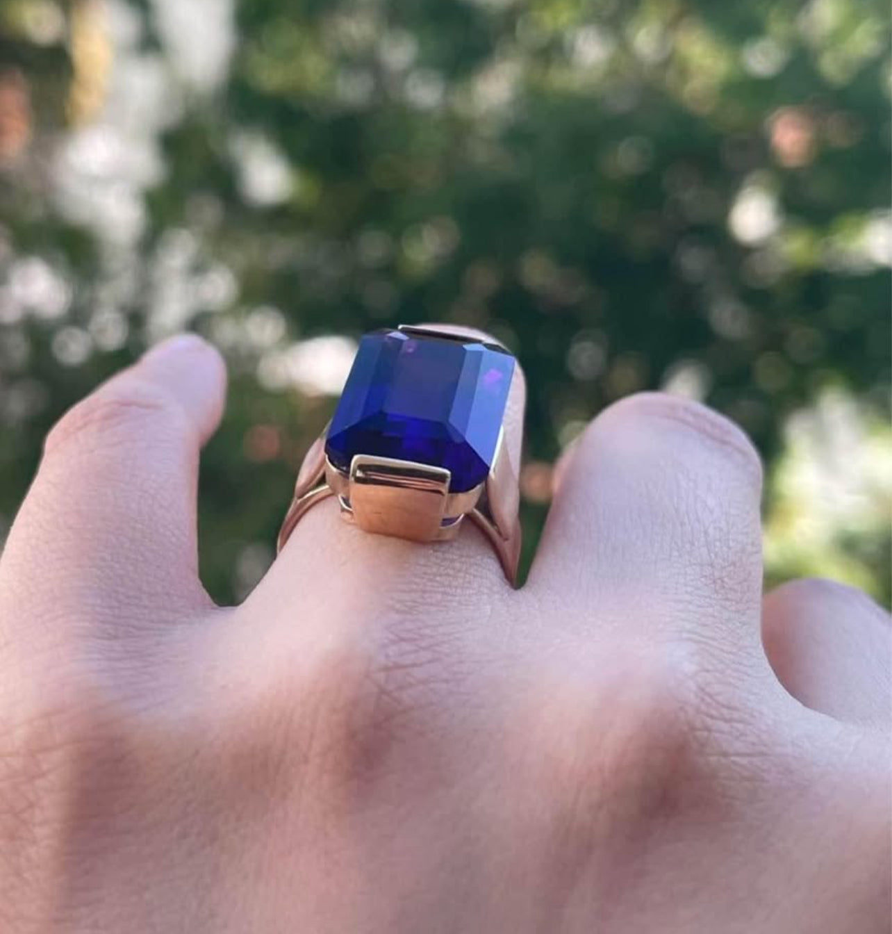 Vintage handmade 9ct yellow gold purple amethyst cocktail ring