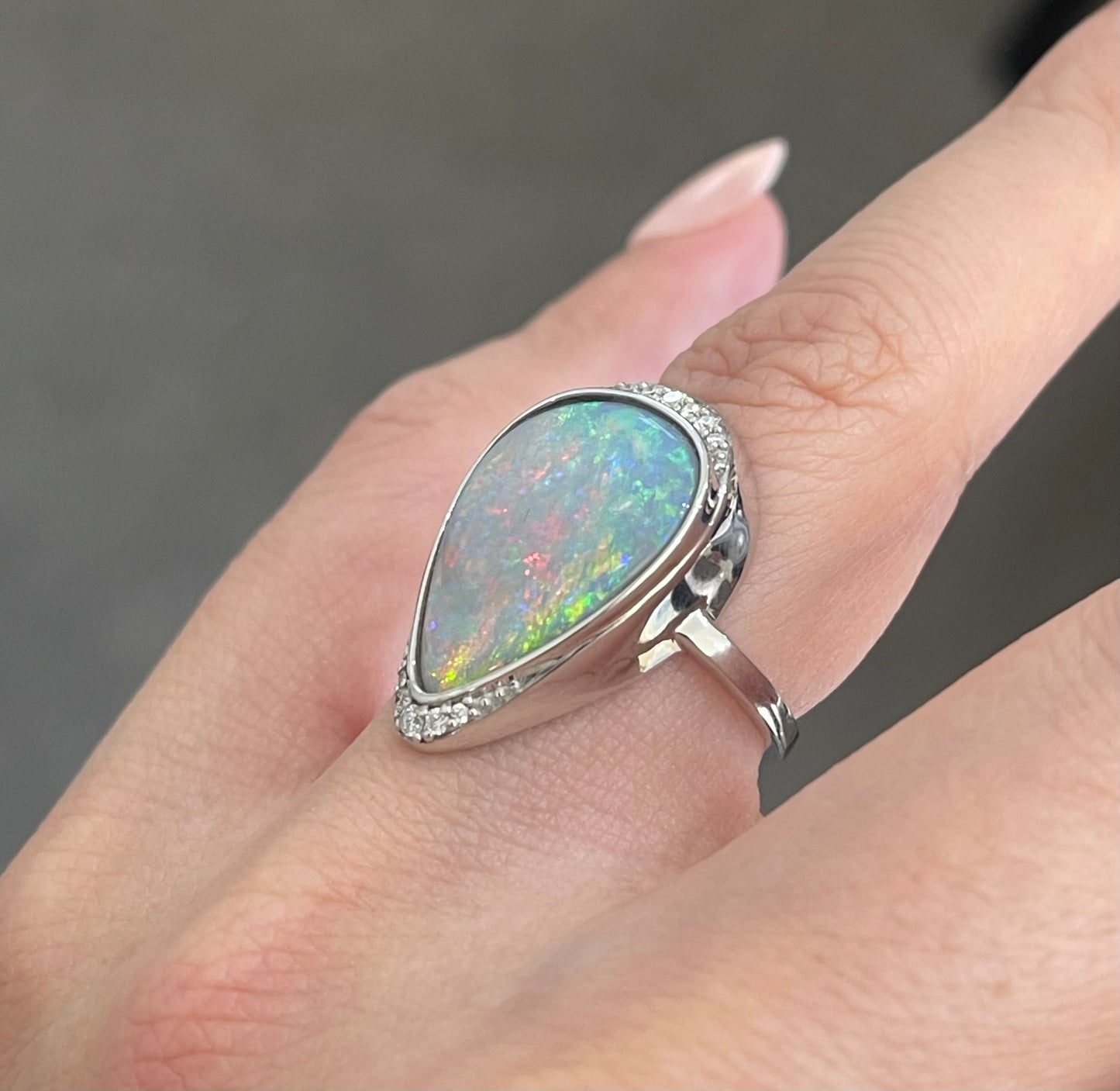 5.1ct Natural Solid Andamook Opal Diamond Ring In 14ct White Gold