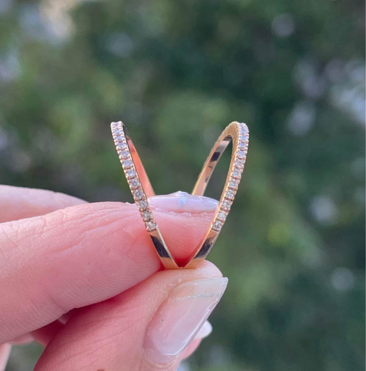 Modern 18ct rose gold diamond V ring by Shannakian