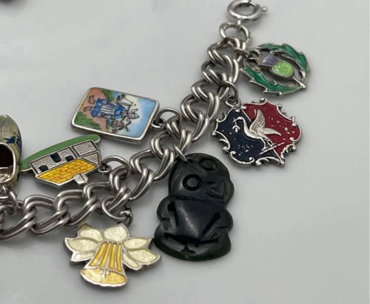 42g vintage sterling silver doubel curb link enamel charm bracelets