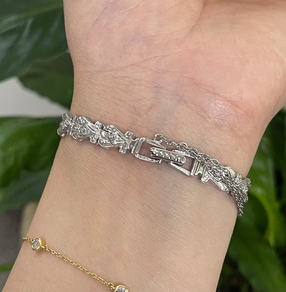 One Of A Kind Antique Conversion 3.75ct Natural aquamarine Diamond Bracelet In 14ct White Gold